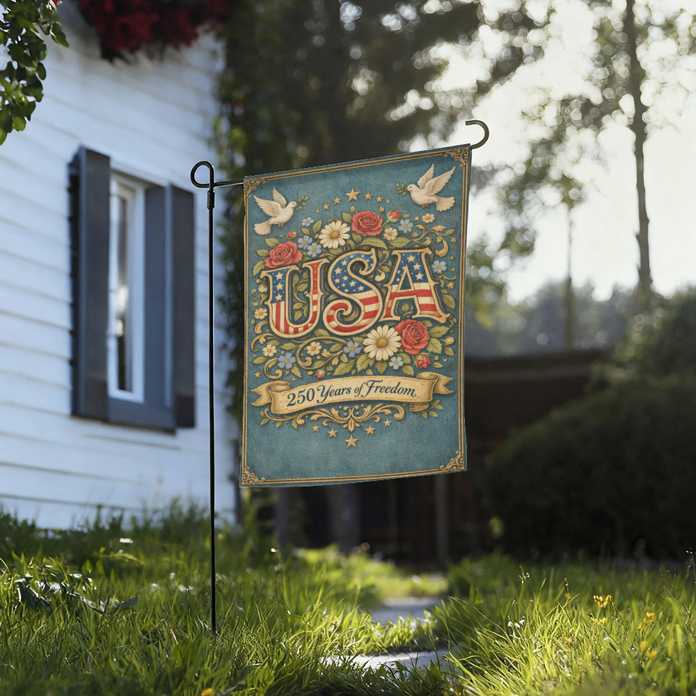 Retro America 250th Anniversary Patriotic Garden Flag