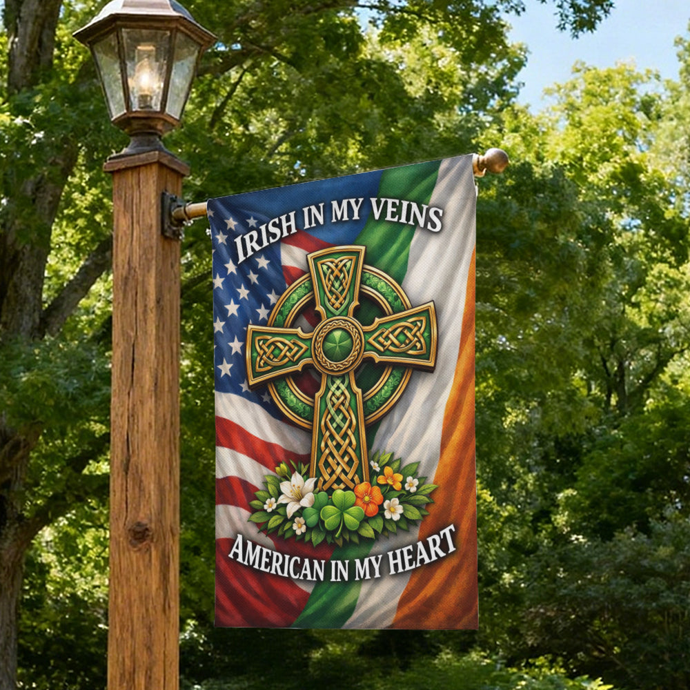 Irish American Celtic Cross Patriotic Shamrock Garden Flag
