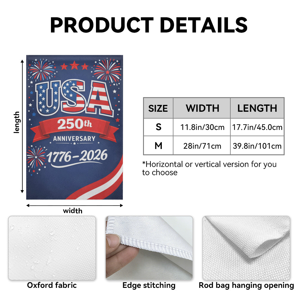 USA 250th Anniversary Garden Flag 1776-2026, Patriotic Yard Decoration