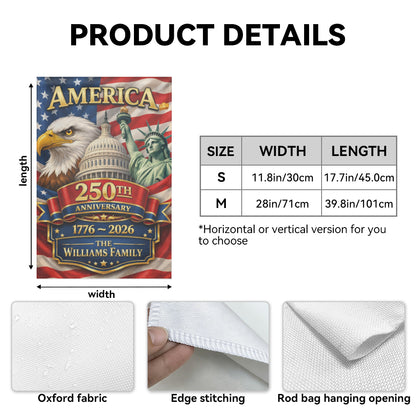Custom Family Name America 250th Anniversary Patriotic Garden Flag