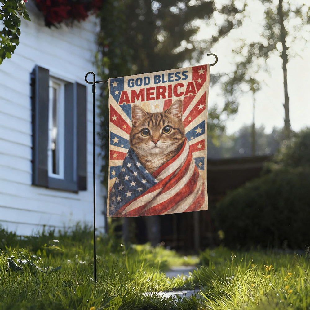 God Bless America Garden Flag, Funny Patriotic Flag, Funny Cat Decor