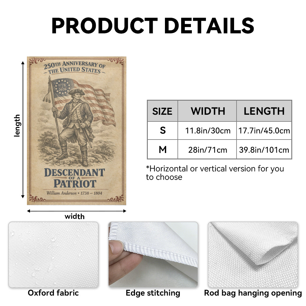 Descendant of a Patriot 250th Anniversary Patriotic Garden Flag