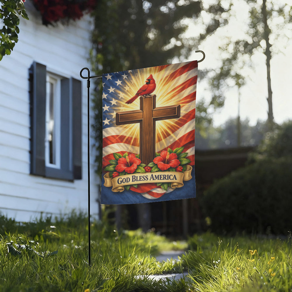 Christian Patriotic Cross Cardinal Garden Flag Decor