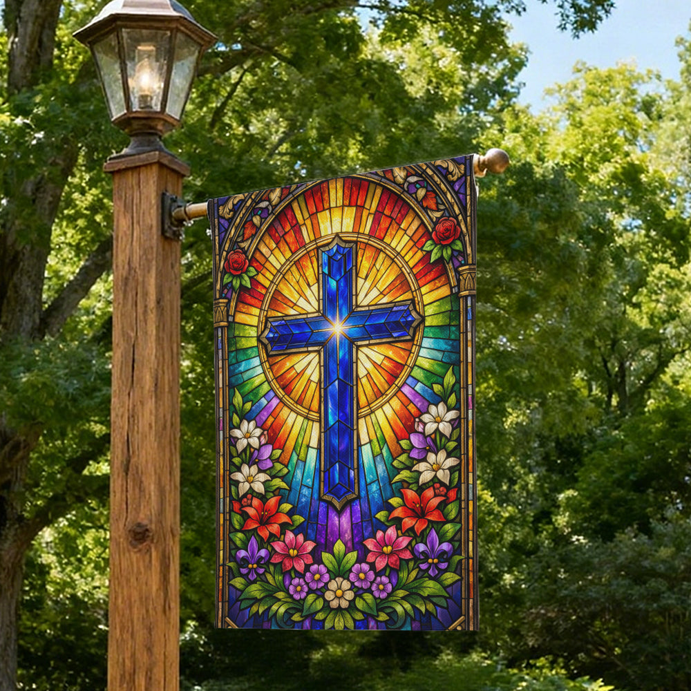 Stained Glass Church Style Christian Cross Garden Flag