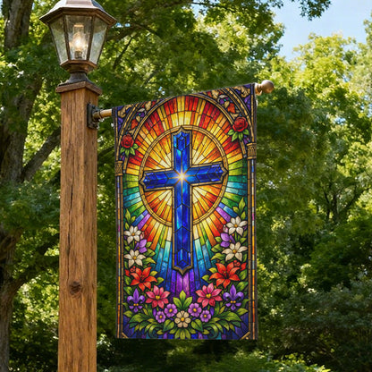 Stained Glass Church Style Christian Cross Garden Flag