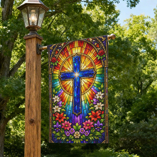 Stained Glass Church Style Christian Cross Garden Flag