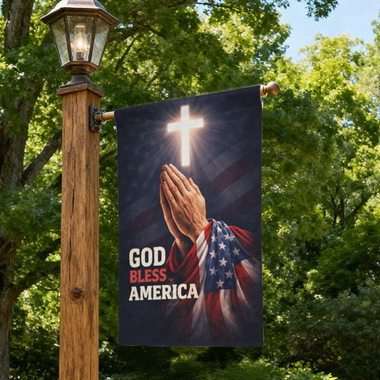 God Bless America Christian Prayer Hands Cross Patriotic Garden Flag