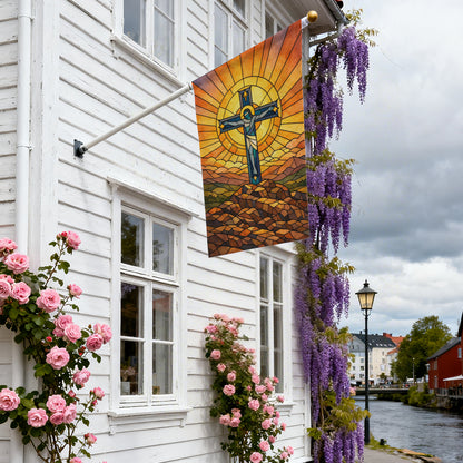 Stained Glass Crucifix Jesus Cross Christian Garden Flag