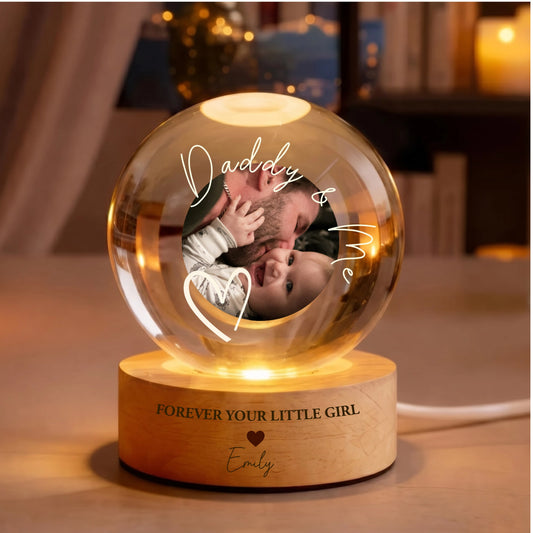 Custom Photo Crystal Ball Lamp, Gift for Dad, Father Day Gift