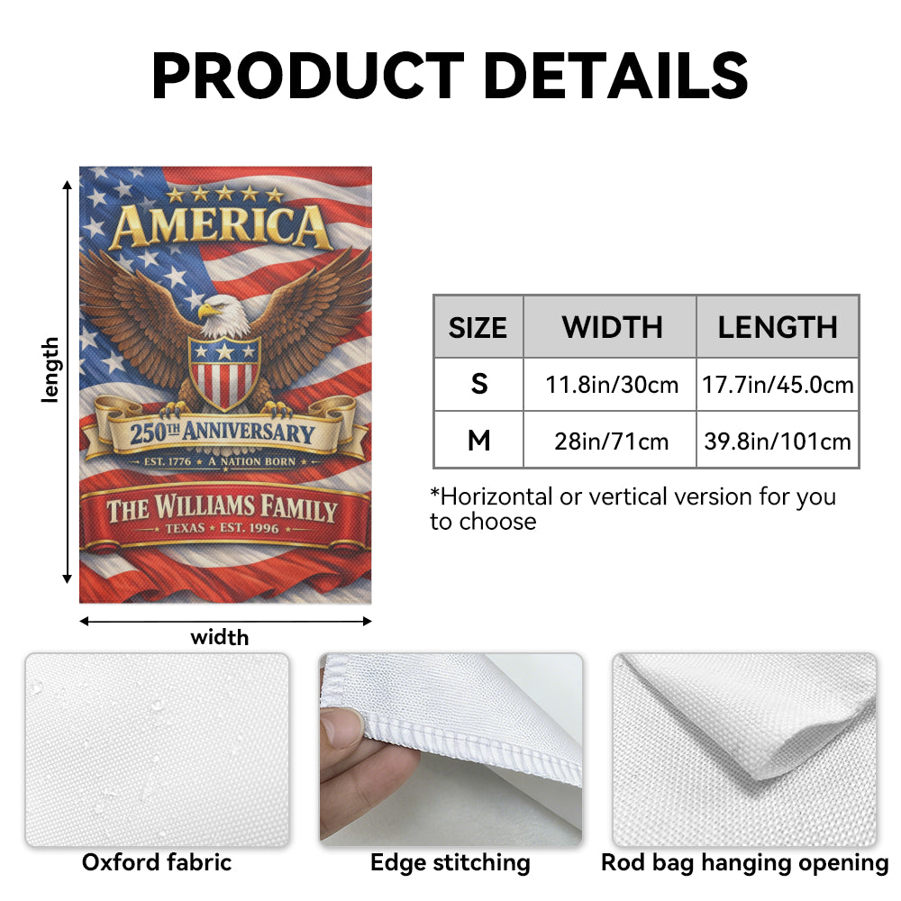 Custom Family Patriotic America 250th Anniversary Garden Flag Decor