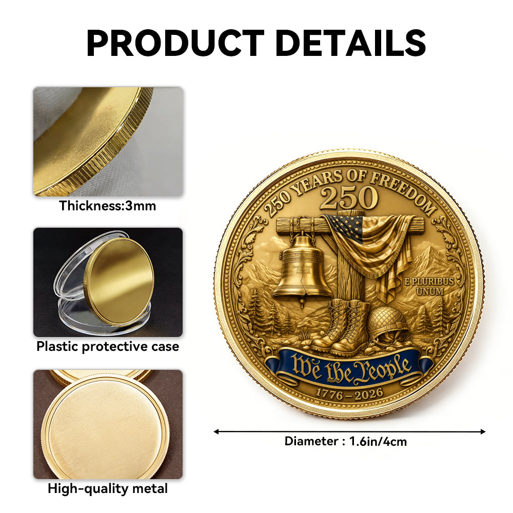 250 Years of Freedom Anniversary Commemorative Coin, America Merchandise 250th Year Collectible, Patriotic Collectible Coin