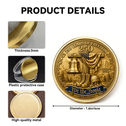 250 Years of Freedom Anniversary Commemorative Coin, America Merchandise 250th Year Collectible, Patriotic Collectible Coin