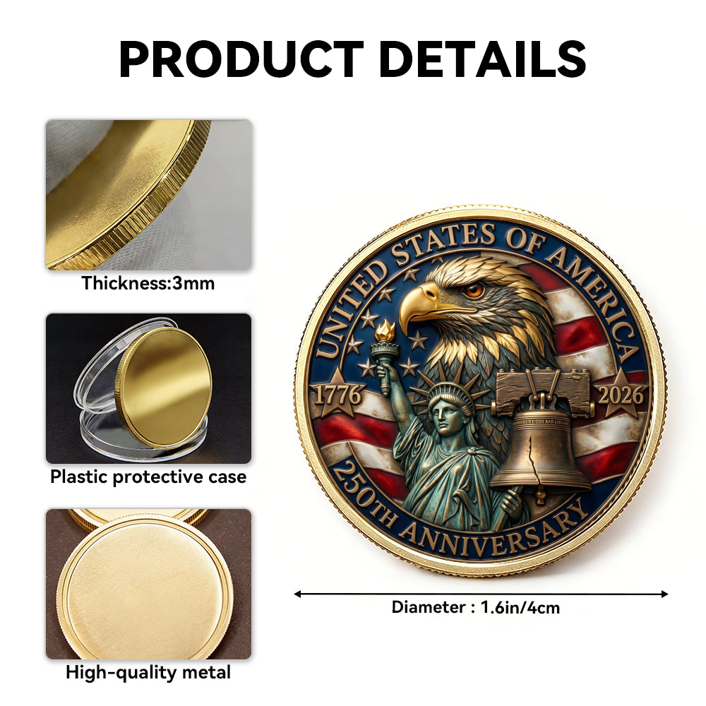250 Years Celebration Coin, 1776 - 2026 Semiquincentennial Gift, Patriotic Collectible