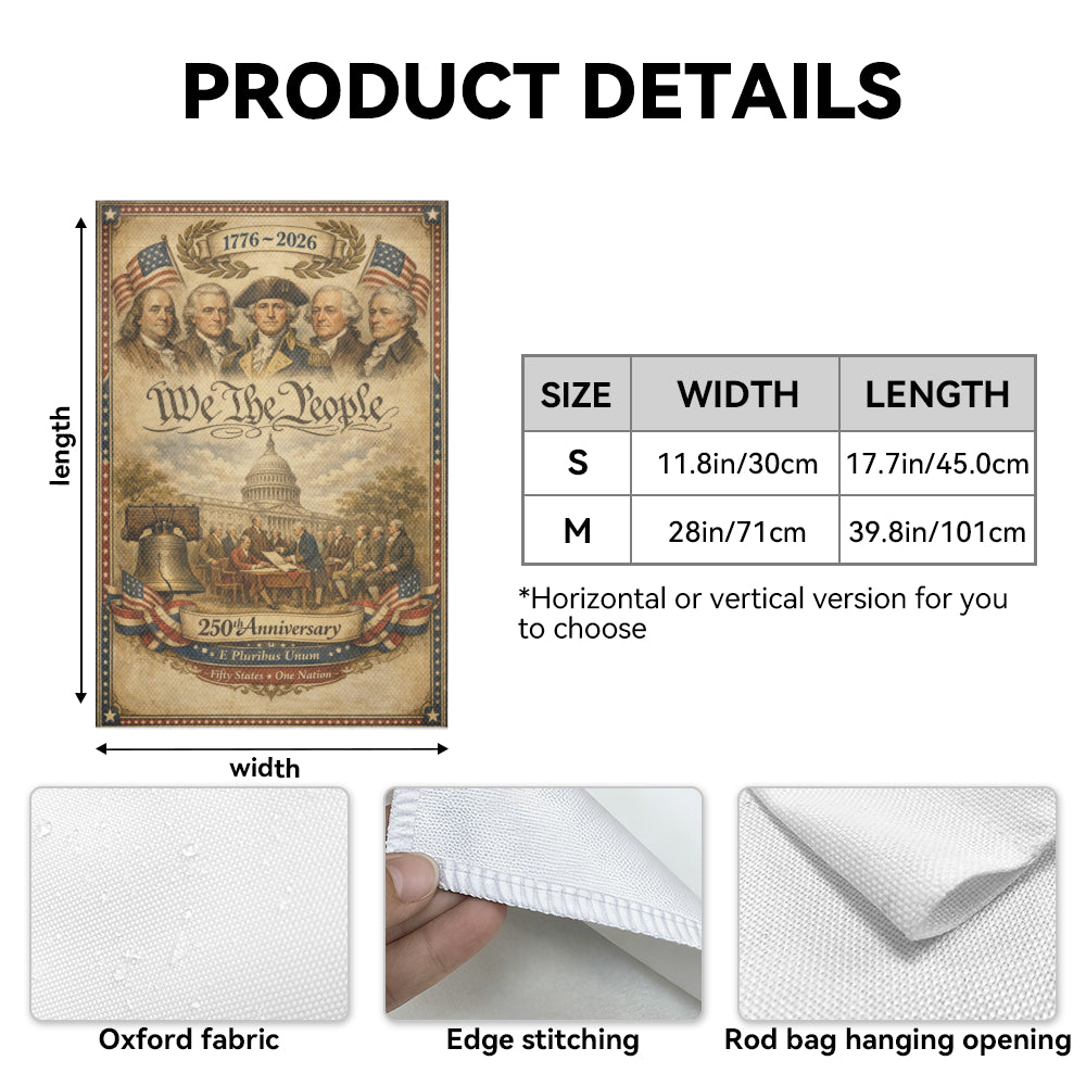 Vintage We The People 1776-2026 Patriotic Outdoor Garden Flag
