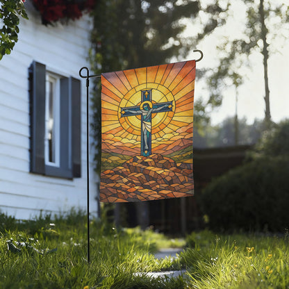 Stained Glass Crucifix Jesus Cross Christian Garden Flag