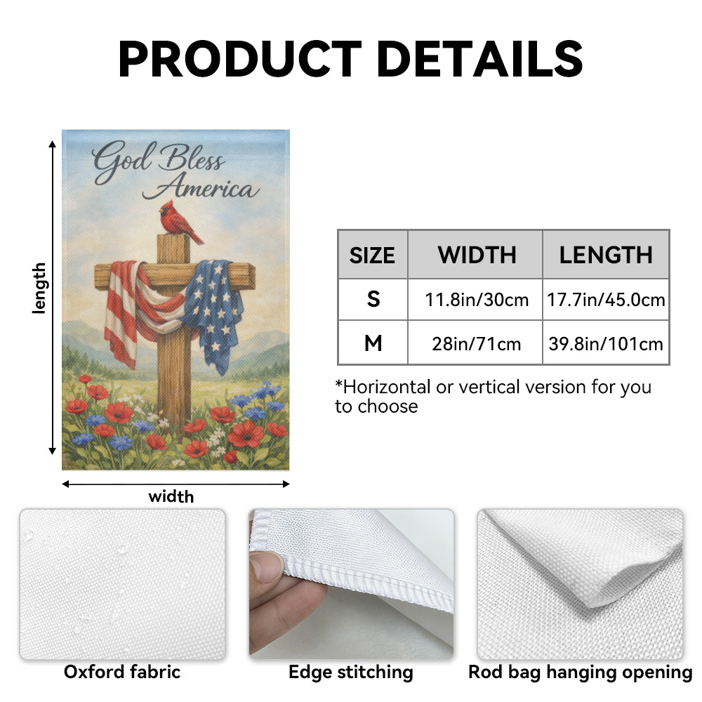 Faith Inspired God Bless America Patriotic Cross Garden Flag