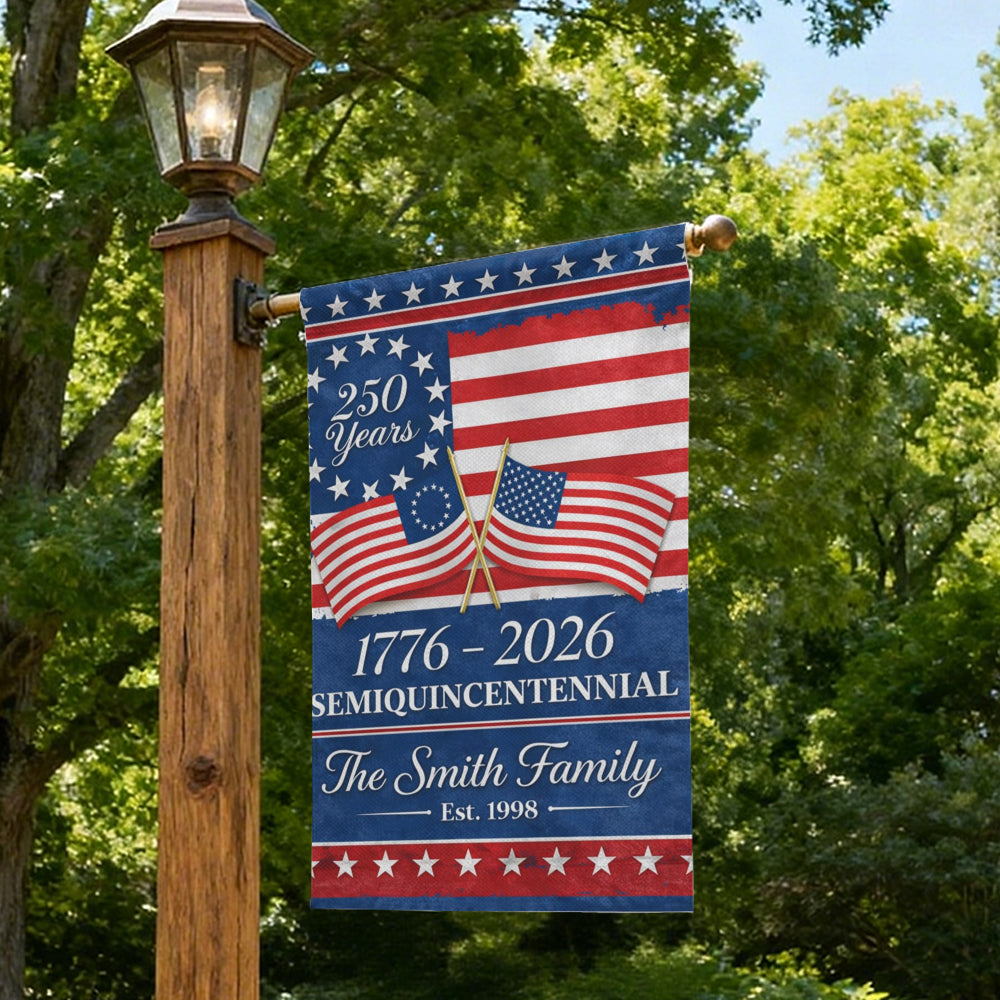 Custom Family America 250 Years Patriotic Double Flag Garden Flag