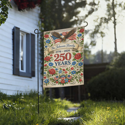 Custom Family Name America 250 Years Patriotic Garden Flag