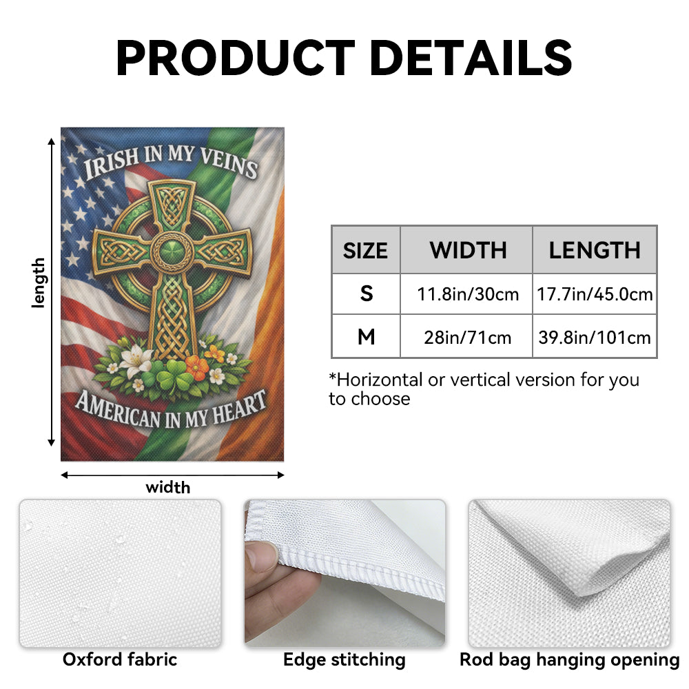 Irish American Celtic Cross Patriotic Shamrock Garden Flag