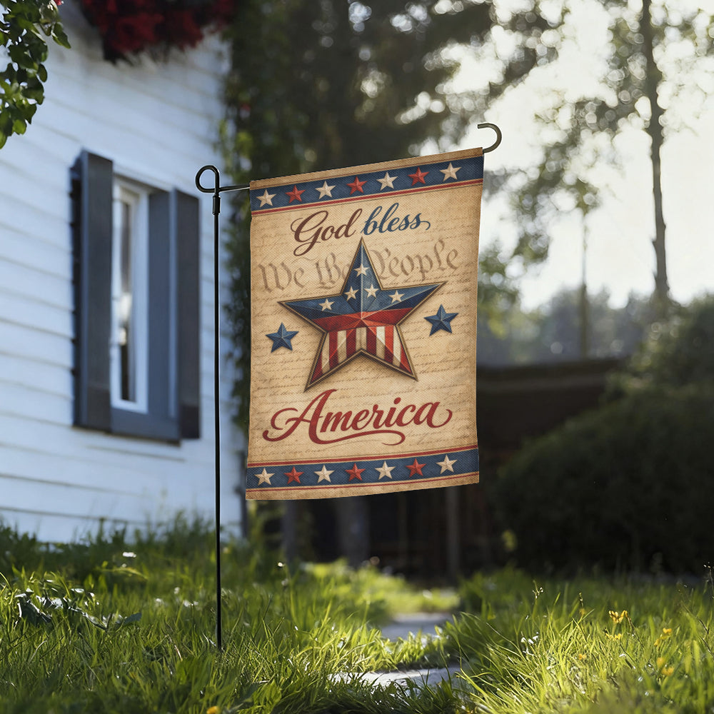 God Bless America Patriotic Farmhouse Style Garden Flag
