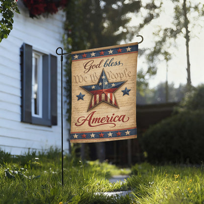 God Bless America Patriotic Farmhouse Style Garden Flag