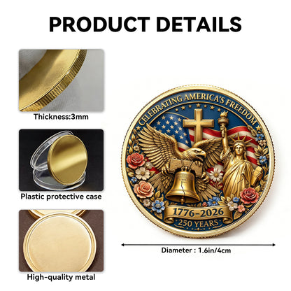 250 Years Celebration Coin, Semiquincentennial America Gift, Patriotic Collectible Coin