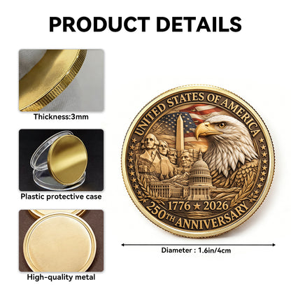 USA 250th Year Commemorative Coin, Semiquincentennial 1776-2026 America Gift, Patriotic Collectible Coin