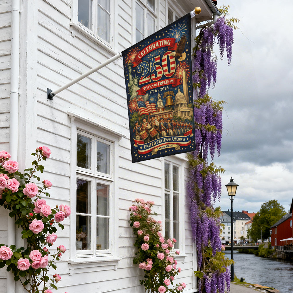 Celebrating 250 Years of Freedom Flag - USA Landmarks Decor