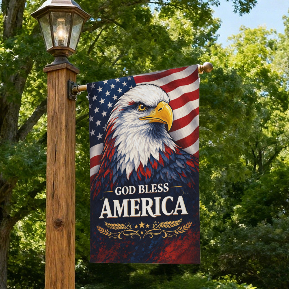 Patriotic Bald Eagle God Bless America Outdoor Garden Flag