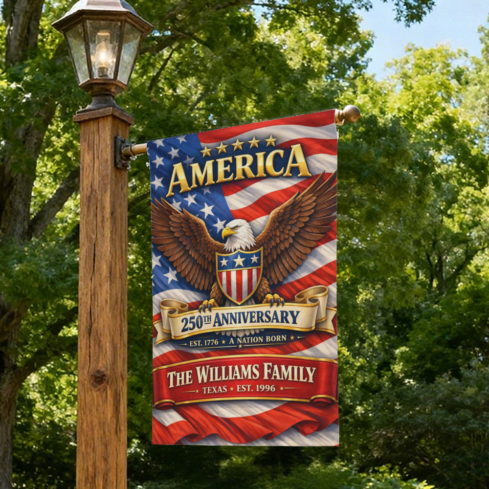 Custom Family Patriotic America 250th Anniversary Garden Flag Decor