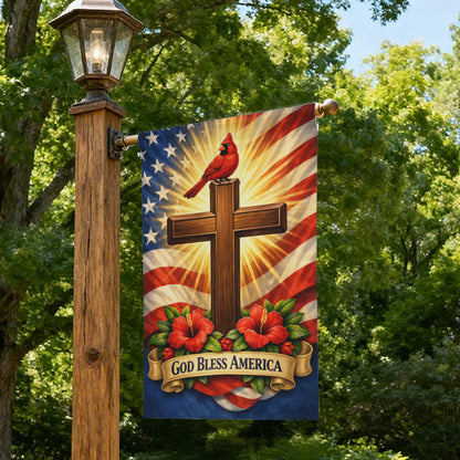 Christian Patriotic Cross Cardinal Garden Flag Decor