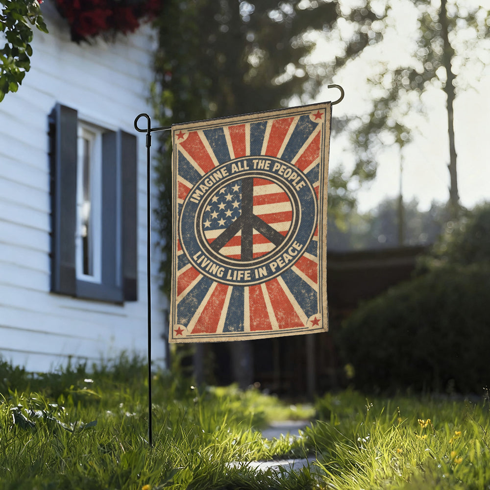Vintage Peace Sign Imagine All The People Garden Flag