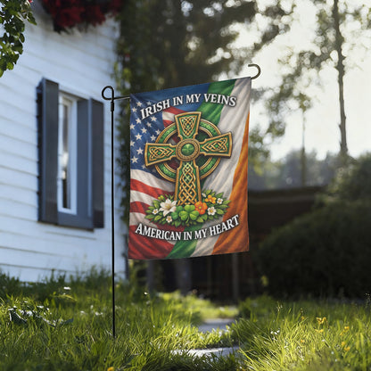Irish American Celtic Cross Patriotic Shamrock Garden Flag