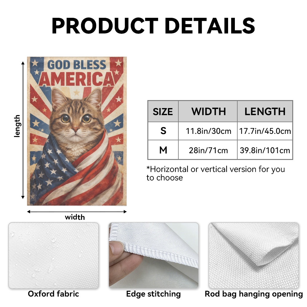 God Bless America Garden Flag, Funny Patriotic Flag, Funny Cat Decor