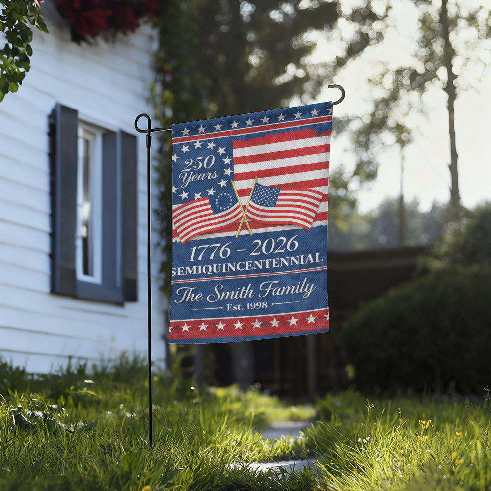 Custom Family America 250 Years Patriotic Double Flag Garden Flag