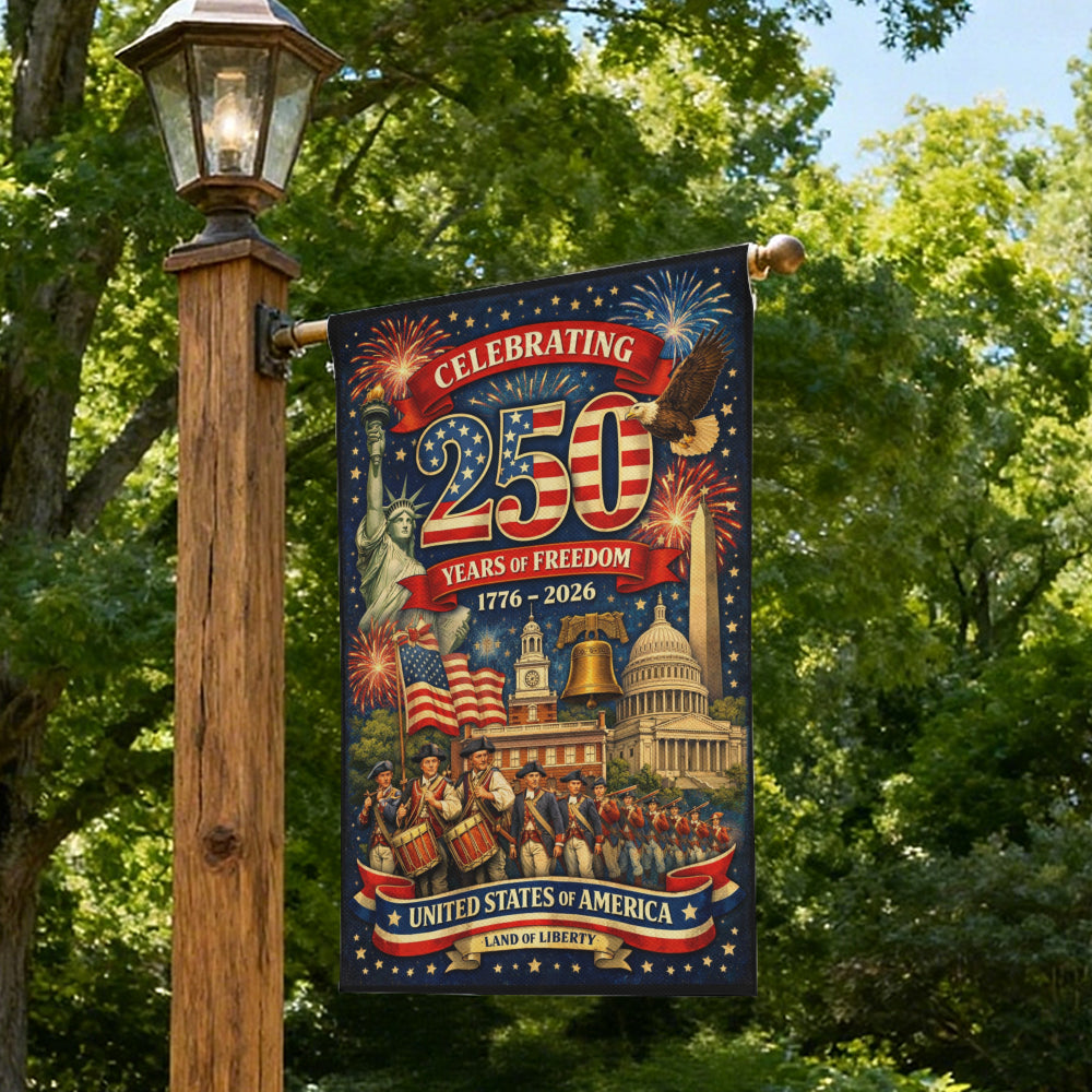 Celebrating 250 Years of Freedom Flag - USA Landmarks Decor