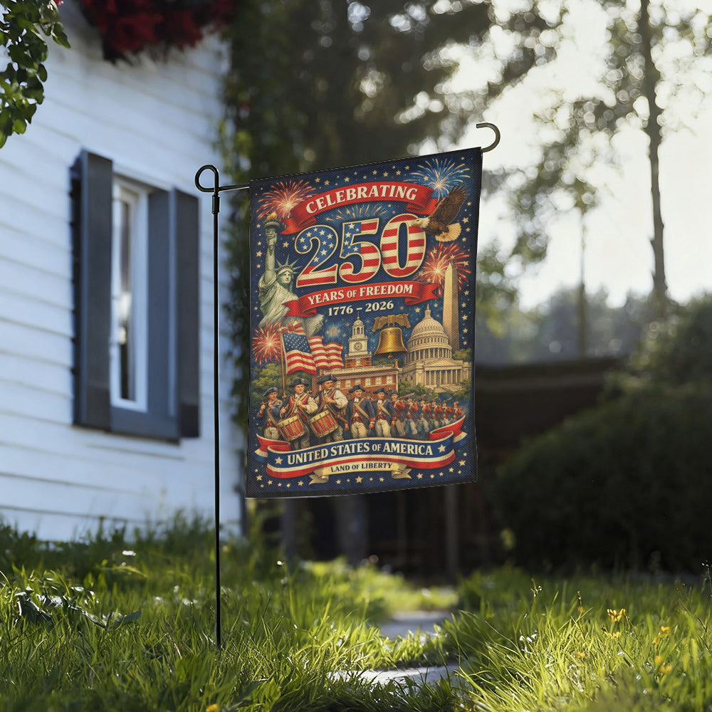 Celebrating 250 Years of Freedom Flag - USA Landmarks Decor