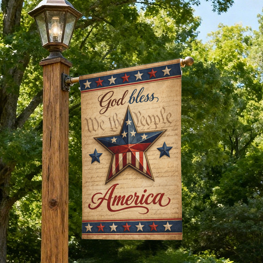 God Bless America Patriotic Farmhouse Style Garden Flag