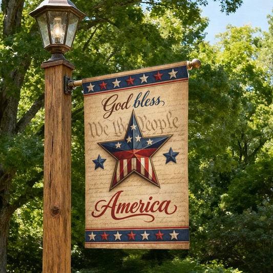God Bless America Patriotic Farmhouse Style Garden Flag