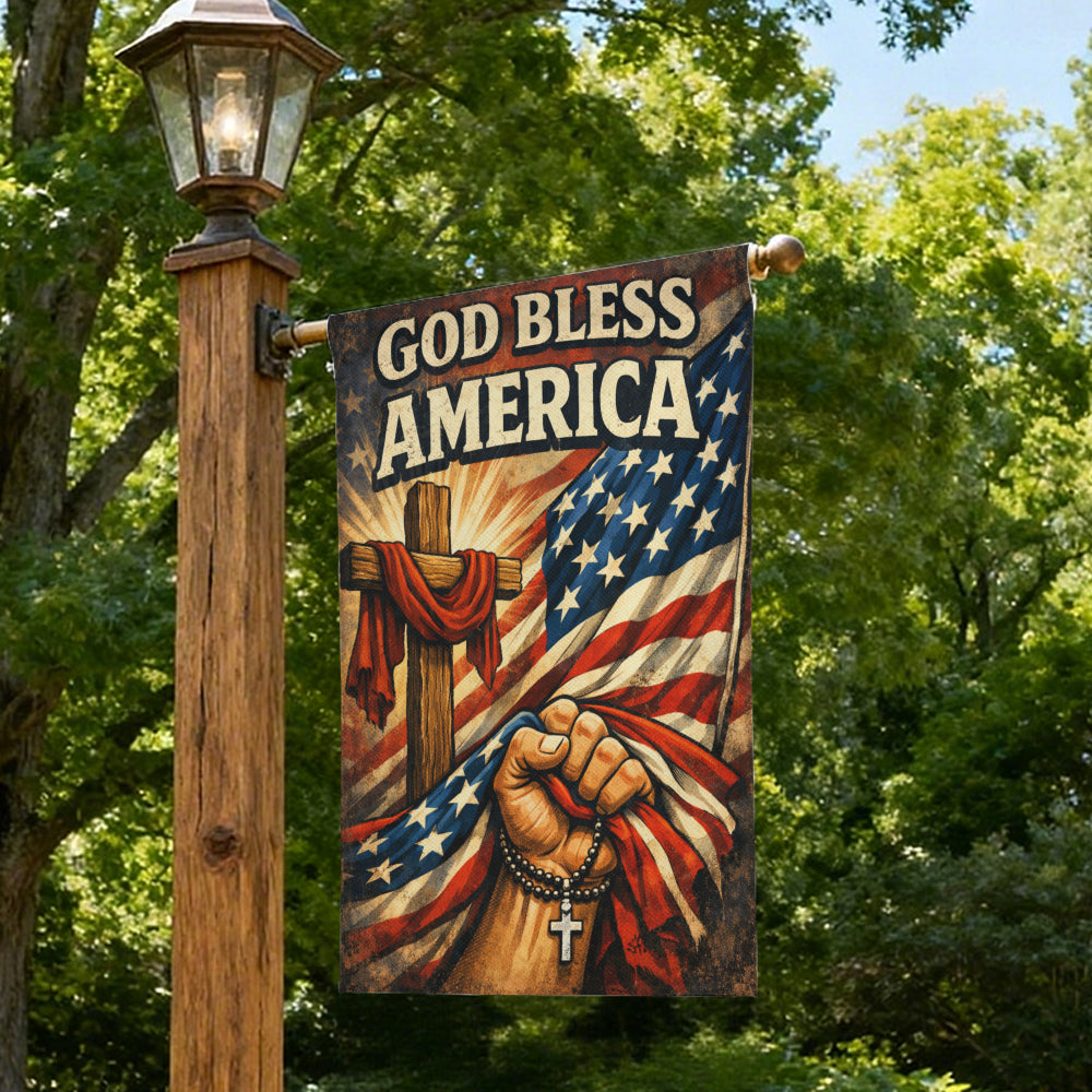 Christian Prayer Hands Cross God Bless America Outdoor Garden Flag