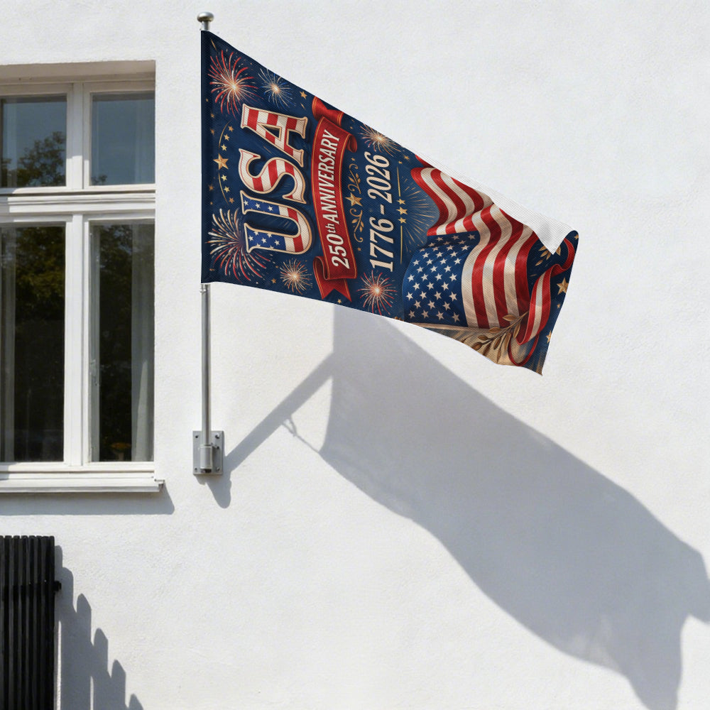Patriotic USA 250th Anniversary Garden Flag, 1776-2026 Fireworks Yard Decor