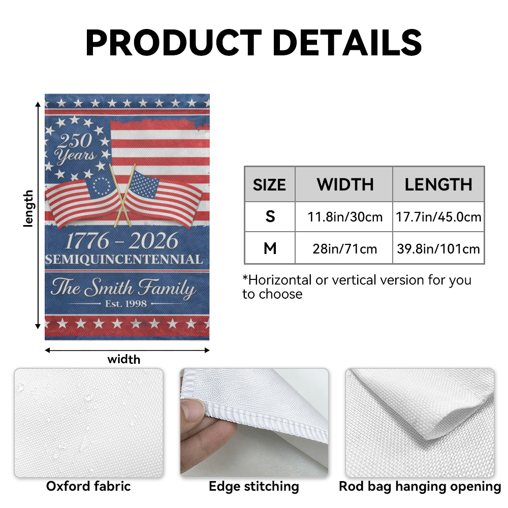 Custom Family America 250 Years Patriotic Double Flag Garden Flag