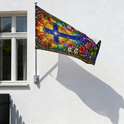 Stained Glass Church Style Christian Cross Garden Flag