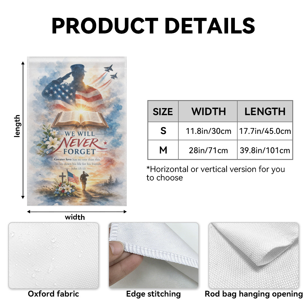 Military Memorial Bible Verse Garden Flag, Patriotic Flag, Christian Decor