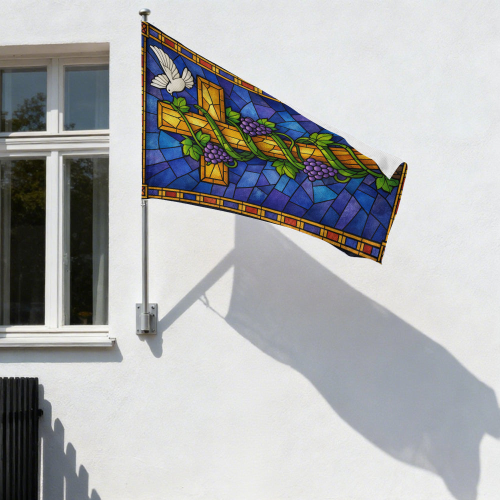 Stained Glass Christian Cross Grapevine Dove Garden Flag