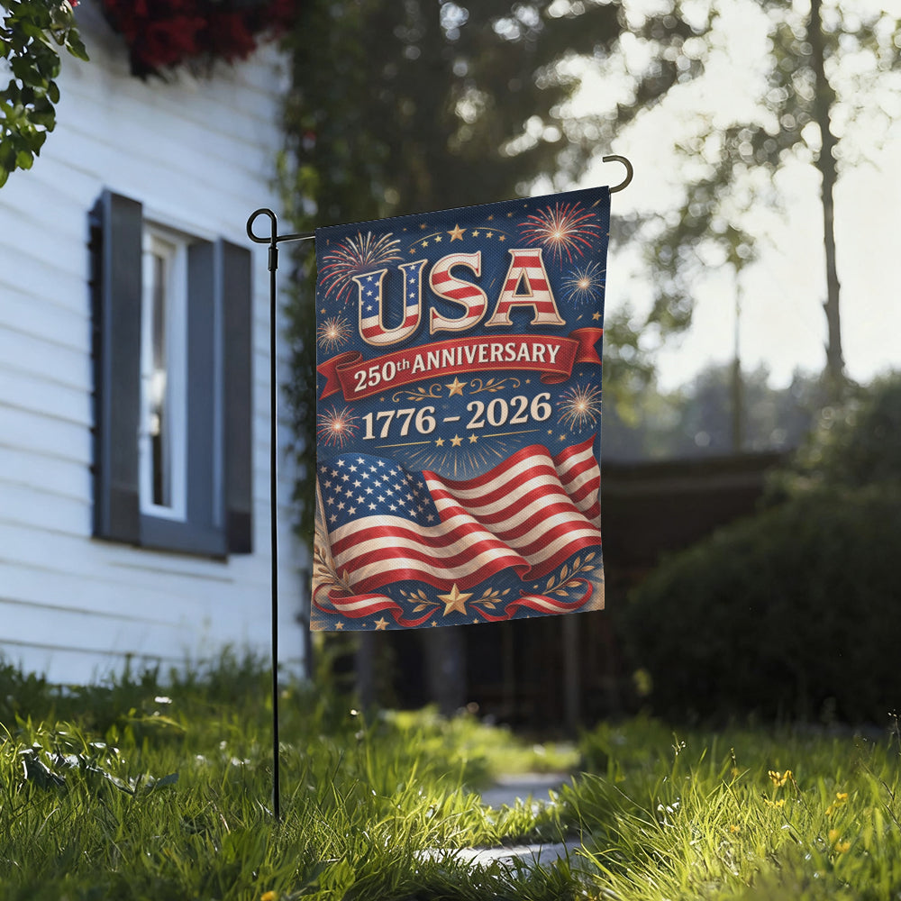 Patriotic USA 250th Anniversary Garden Flag, 1776-2026 Fireworks Yard Decor