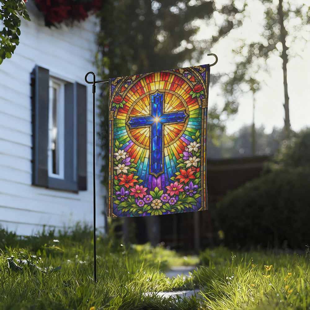Stained Glass Church Style Christian Cross Garden Flag