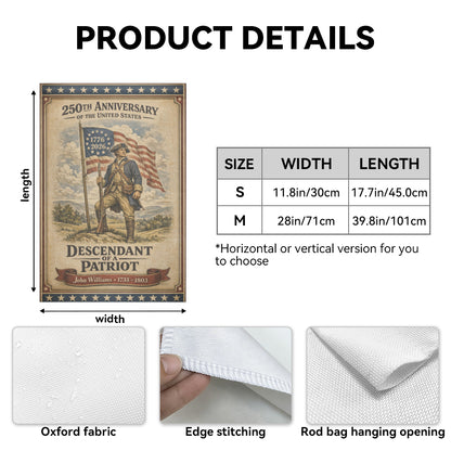 Vintage Descendant of a Patriot 250th Anniversary Memorial Garden Flag
