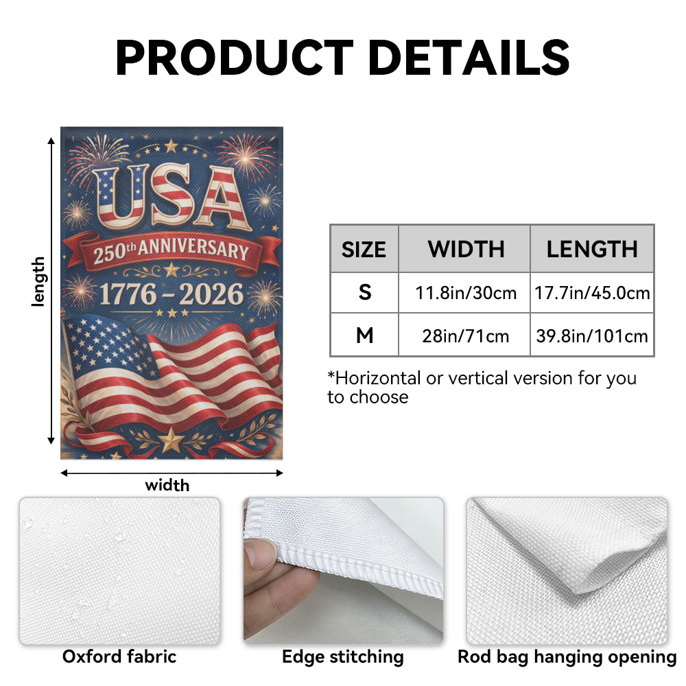 Patriotic USA 250th Anniversary Garden Flag, 1776-2026 Fireworks Yard Decor