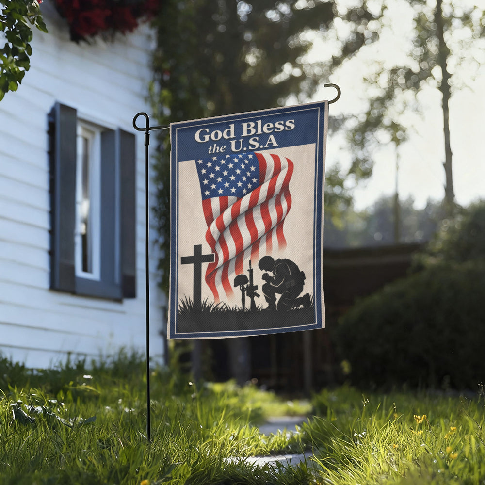 Patriotic Veteran Memorial God Bless the USA Garden Flag
